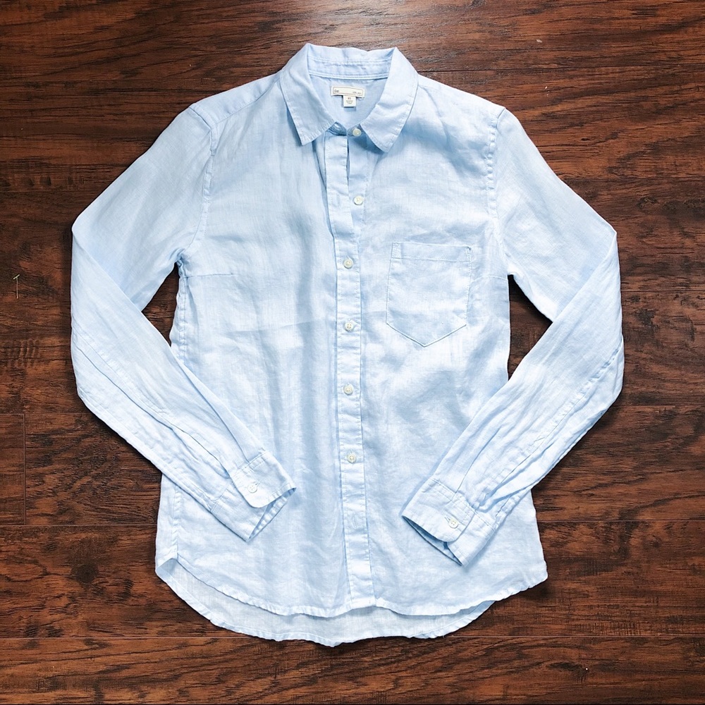 SOLD GAP • sky blue 100% linen boyfriend shirt - Picture 3 of 6